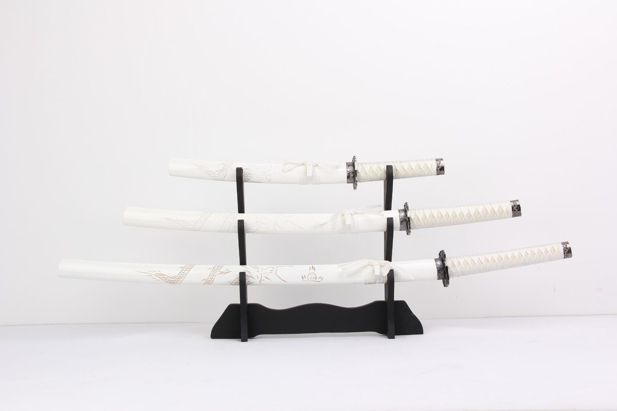 Set of 3 — White Dragon Ninja Katana Wakizashi Tanto - detail view 2