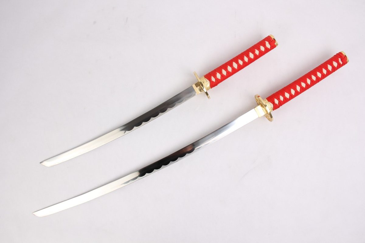 Set of 2 — Japanese Traditional Dragon Katana Wakizashi Red - detail view 4