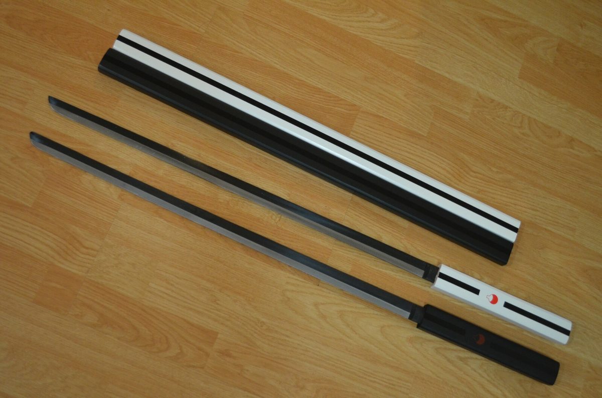 Set of 2 — Naruto Sasuke Grass Cutter White & Black Ninja Sword Carbon Steel Blade - detail view 3